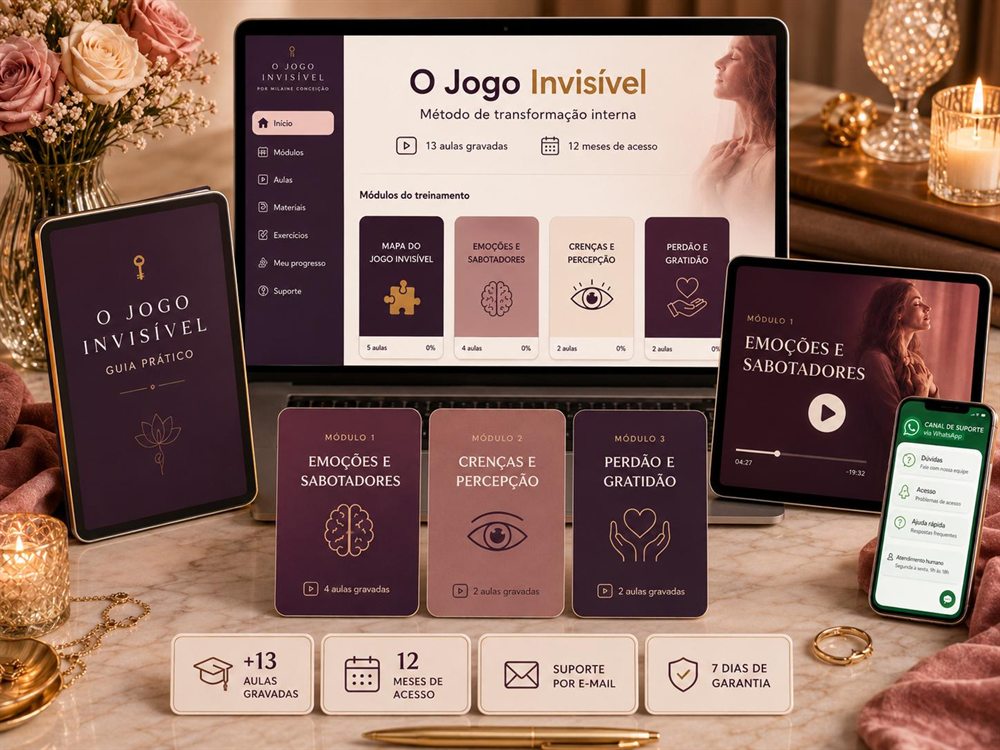 O Jogo Invisível: notebook, tablet, celular e materiais do treinamento